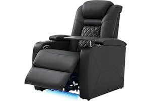 SOOTHROOM Top Grain Leather Home Theater Seating Power Headrest & Memory Function, 7-Color Ambient Lighting, USB/Type-C Charging, Easy Assembly Electric Recliner Chair (Row of 1)