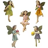 CUIWEI 5 Pcs Mini Garden Figurine Set Miniatures Fairies Statues Without a Stick for Outdoor Lawn Yard Home Decor Lovely Resin Fairy Flower Pot Angel Accessories
