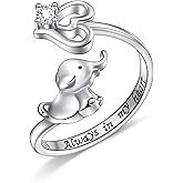 YinShan Animal Rings for Women Girls 925 Sterling Silver Elephant Ring Bunny & Carrot Adjustable Size Wrap Open Ring With Love Message Birthday Gifts