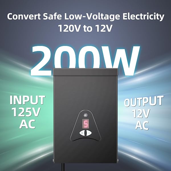 LOW VOLTAGE LANDSCAPE TRANSFORMER, 300W OUTDOOR LOW VOLTAGE TRAMS FORMER WATERPROOF, DUSK TO DAWN SENSOR CONTROL, 120VAC TO 12 V, 2 OUTPUTS FOR OUTDOOR LANDSCAPE LIGHTINGS, ETL LISTED (200, WATTS)