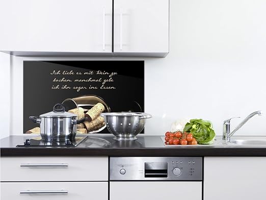 GRAZDesign 200181_80x50_SP Spritzschutz Küche für Herd | Küchenrückwand Glas Spüle | Bild-Motiv Weinglas mit Korken | Küchens