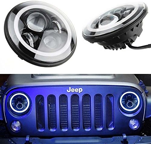 Autvivid 2 PCS 7" Cree LED Headlight with Angel Eyes 40W / 30W High / Low Beam For Jeep 1997-2017 Wrangler JK LJ TJ and Harley-Davidson Motorcycle (Blue)