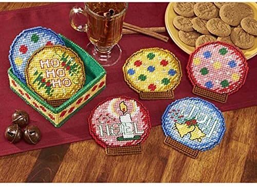 Craftways Holiday Snow Globes Coasters with Holder Plastic Canvas Kit by Craftways