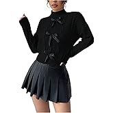 GORGLITTER Women's Bow Cropped Sweater Cable Knit Mock Neck Long Sleeve Fall Fashion Pullover Tops