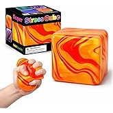 Superzon Gel Stress Cube – Ice Cube Squishy Fidget Toy for Anxiety & Stress Relief – Squishy Sensory Cube for Kids & Adults (Non-Toxic, BPA-Free) (Orange & Red Swirl) 2.25inchi