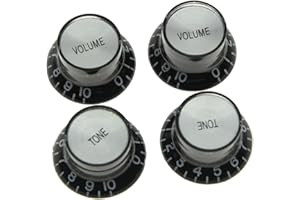 Dopro Set of 4 LP Guitar Reflector Knobs Black with Chrome Cap Top Hat Knobs for SG Epiphone Les Paul