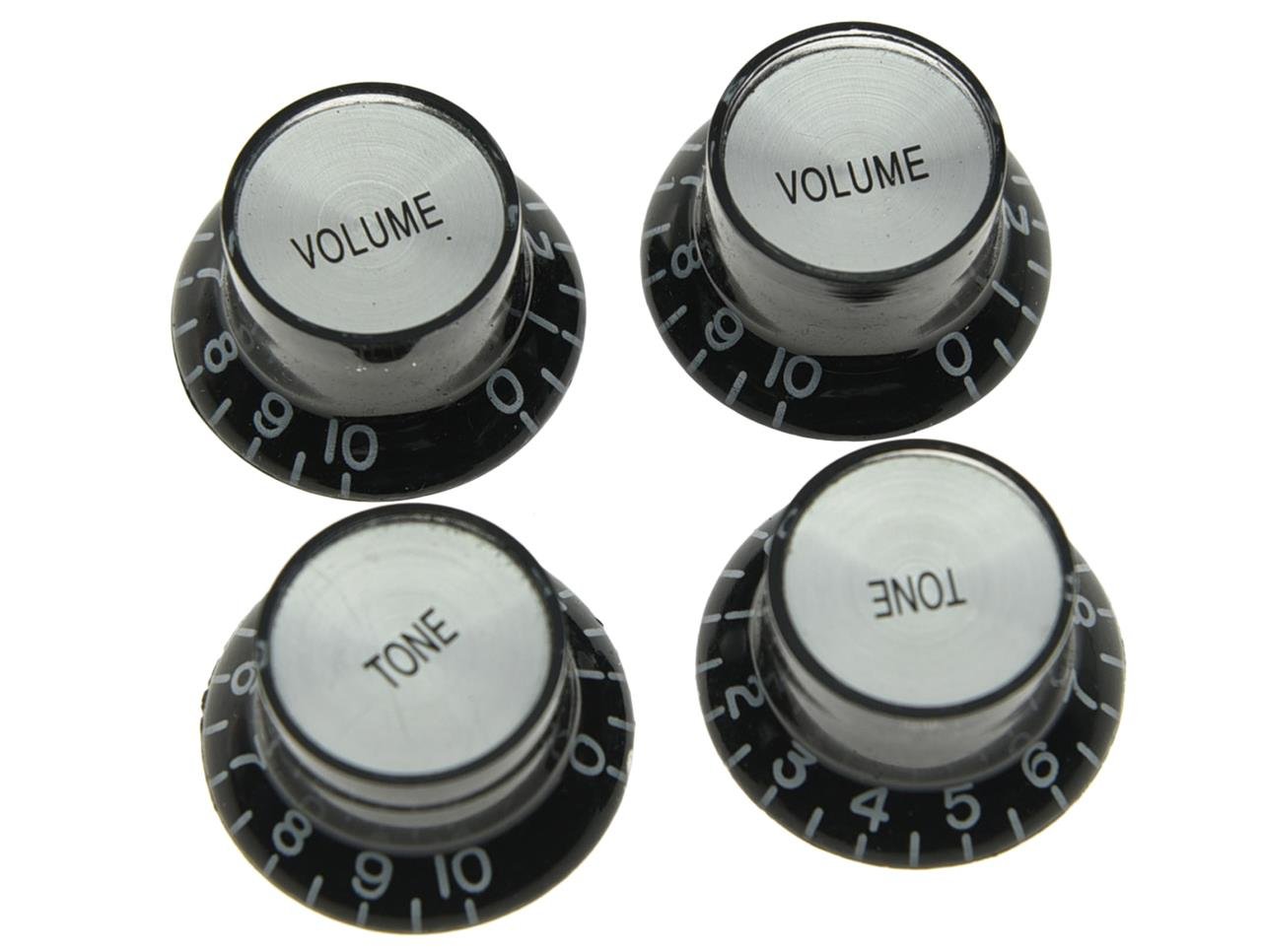 Dopro Set of 4 LP Guitar Reflector Knobs Black with Chrome Cap Top Hat Knobs for SG Epiphone Les Paul