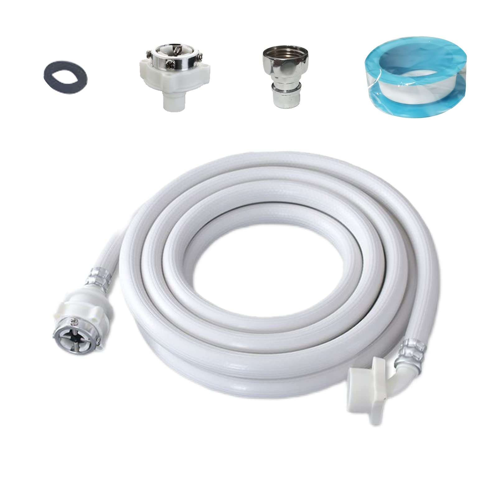 Photo 1 of Washing Machine Inlet Hose, Burst Proof Washing Machine Water Inlet Pipe, Washer Pipe with Connectors, Water Inlet Connection Supply Line, White Long Universal PVC Hose (3 m/ 9.84 feet)