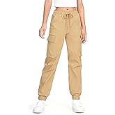 KEREDA Girls Cargo Pants Jogger Elastic Waist Drawstring with Pockets Uniform Pants Clothes for Teen Girls