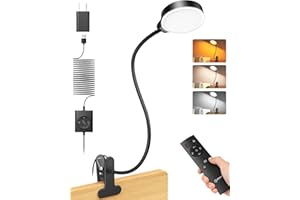 Glocusent 5W Brighter Clip on Light with Remote, 36LED Eye-Caring Clip on Lamp for Bed Headboard, 3 Color & 5 Brightness Bed Lamp, 30-Min Timer with Clamp, Perfect Reading Light with Adapter
