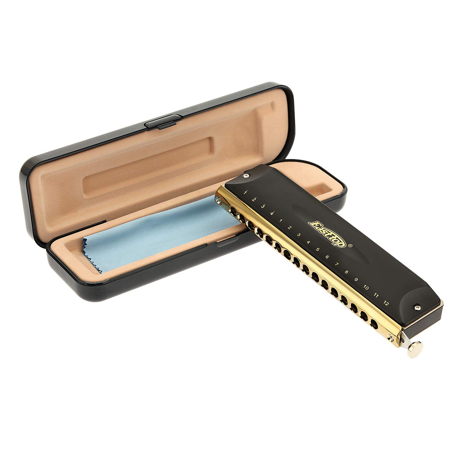 East top Chromatic Harmonica C Key, 16 Holes 64 Tones Chromatic Mouth Organ harmonica for Adults, Professionals and Students (BK)