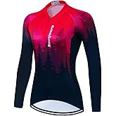 Women's Long Sleeve Cycling Jersey, Quick Dry Bike Top with Reflective Strip, Zipper and Pockets