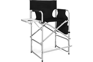 mefeir 26" Tall Folding Directors Chair with Side Table,Portable Makeup Artist Bar Height, Steel Frame 300 lbs Capacity, 19.2" D x 23.6" W x 40.5" H