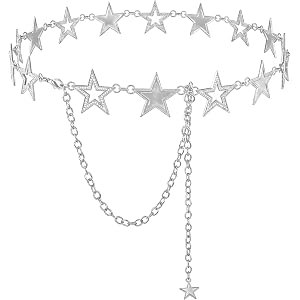 Trendy Chain Belts for Women Metal Waist Chain Belt Adjustable Chunky Belts | Cute Star Heart Waist Chain, Silver Gold Chain