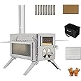 Dandelion shell Portable Camping Wood Stove with View Glass and Cooking Function, 8 Stainless Steel Chimneys for Shelter, Hunting, Outdoor Cooking, and Heating (304 Stainless Steel)