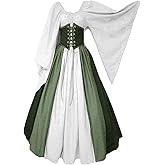 Abaowedding Women's Renaissance Medieval Costumes Dress Trumpet Sleeves Gothic Retro Gown