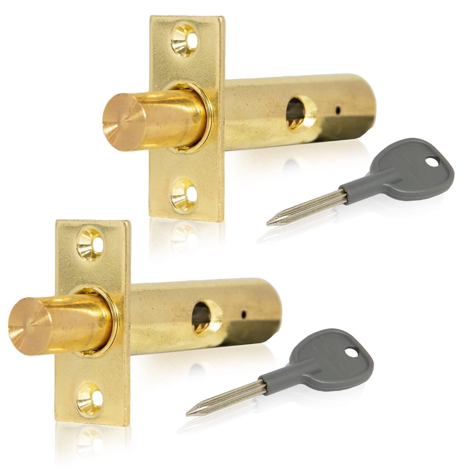 XFORT® 2 Pack Mortice Door Bolts with 2 Star Keys, Door Security Rack Bolt Providing Enhanced Protection for Doors and Windows at Home and in The Workplace (55mm, Brass)