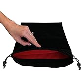 Large velvet drawstring pouch, red velvet lining Inside,11 x 13.5 in black bag