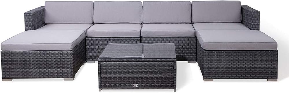 EVRE Nevada 6 Seater Outdoor Rattan Garden Set Grey with Cushions
