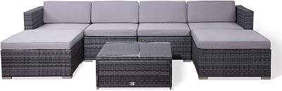 EVRE Nevada 6 Seater Outdoor Rattan Garden Set Grey with Cushions