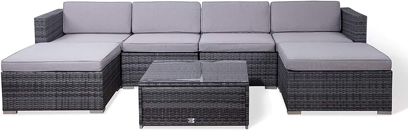 EVRE Nevada 6 Seater Outdoor Rattan Garden Set Grey with Cushions