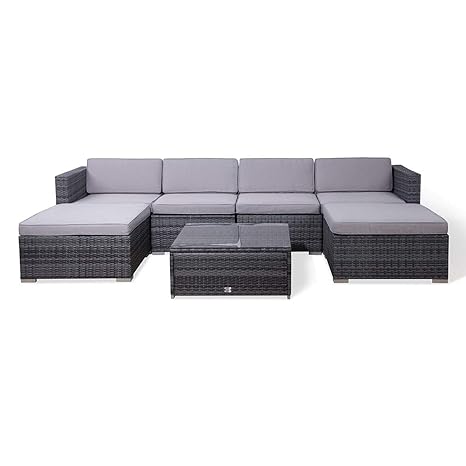 SVITA Lugano Poly Rattan Lounge Garten-Set XXL Sofa-Set Garnitur Gartenmöbel Couch-Set (XXL, Grau)