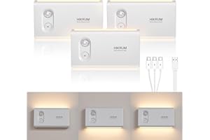 Hikrum Motion Sensor Stair Night Lights Indoor, Rechargeable Closet Light with Adjustable Brightness and Direction, 3 Pack Wireless LED Light for Basement, Hallway, Bedroom, and Under Cabinet Lighting