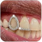 Longita Rhinestone Silver Teeth Grillz for Women Grills for Your Teeth Men Silver Tooth Cap Grillz for Women Golden Tooth Jewelry Mouth Grills Hip Hop Rapper Outfits Custom Accessory Halloween Party