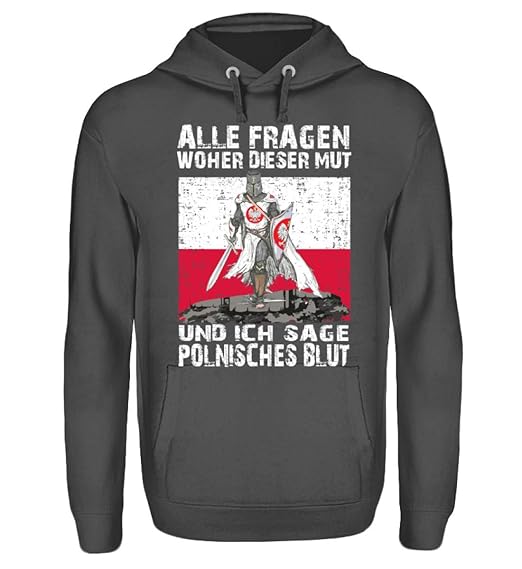 Polen Shirt/Alle Fragen woher Dieser Mut ich sage polnisches Blut/Polnisch - Unisex Kapuzenpullover Hoodie -L-Stahlgrau