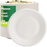 Eco-friendly 200 Pack Disposable Paper Plates, 100% Compostable & Biodegradable, Heavy-Duty Sugarcane Plates for Party, Picnic (8in)