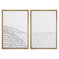 SIGNWIN Framed Wall Art Print Set Beach Coast Outline Line Art Duotone Animals Sealife Illustrations Modern Art Decorative Elements Dramatic for Living Room, Bedroom, Office - 16