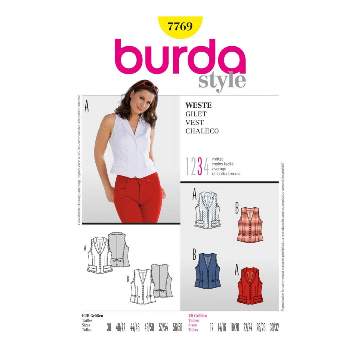 Burda Style Sewing Pattern B7769 Misses' Vest