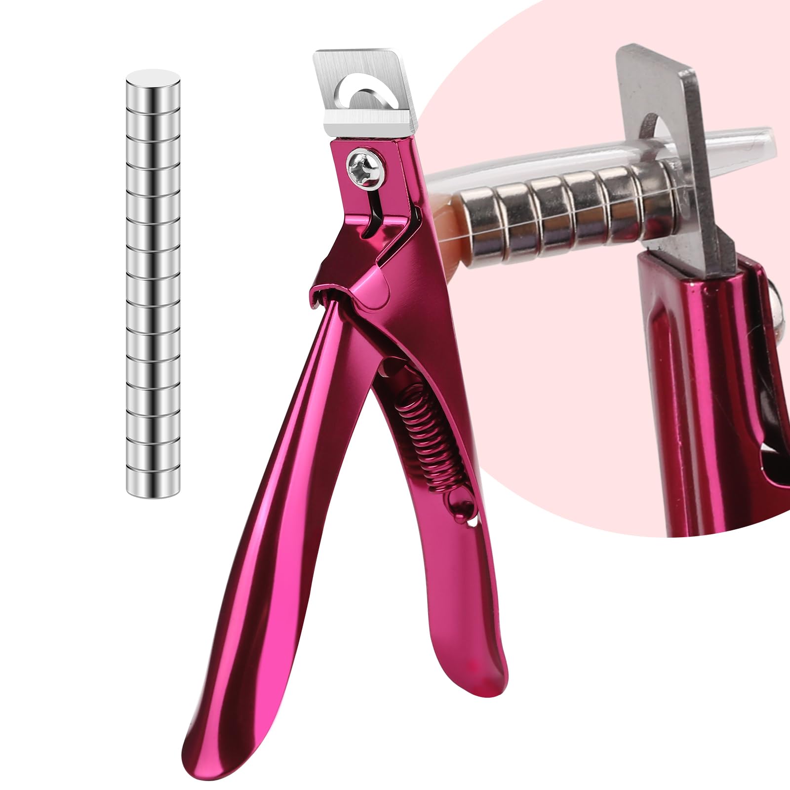 Photo 1 of False Nail Clippers with Magnets Stainless Steel Nail Cutter for Acrylic Nail Nail Clippers with 15Pcs Small Magnets for Home Salon Nail Art (Pink)
