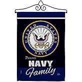 Navy Proudly Family Garden Flag - Set Wall Hanger Armed Forces USN Seabee United State American Military Veteran Retire Official - House Banner Small Yard Gift Double-Sided Made in USA 13 X 18.5