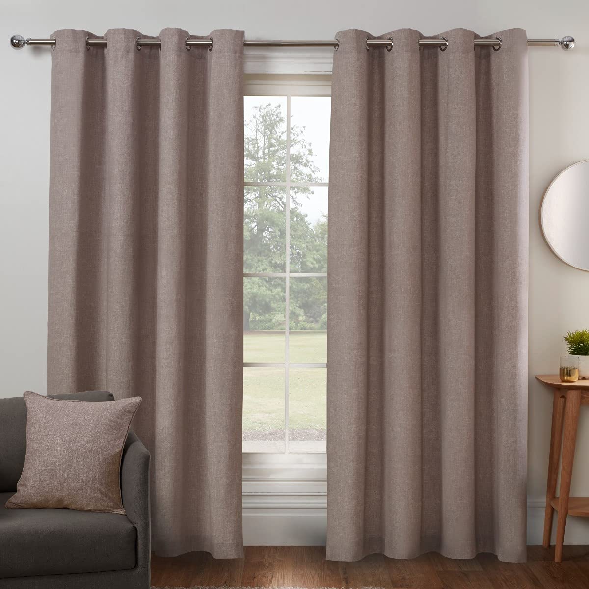 Sleepdown Textured Print Eyelet Curtains Lined Curtains for Bedroom and Living Room 46 x 72 Inch Natural 2 Panels, 5056242839316