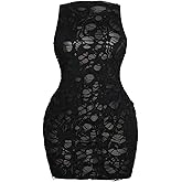 BEAUDRM Women's Plus Size Ripped Bodycon Tank Dress Gothic Distressed Crew Neck Sleeveless Mini Dresses