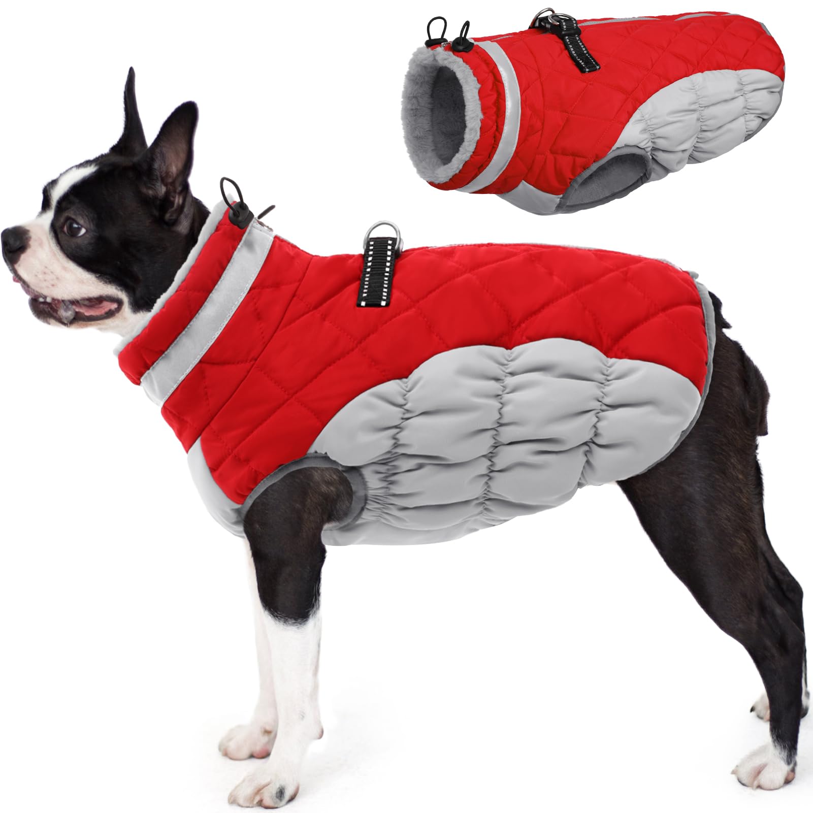 Photo 1 of AOFITEE Dog Coat, Warm Dog Jacket, Reflective Winter Coats for Medium Dogs, Turtleneck Dogs Winter Jacket with Harness Built in, Waterproof Windproof Pet Fleece Vest Puffer Jacket, Christmas Red M