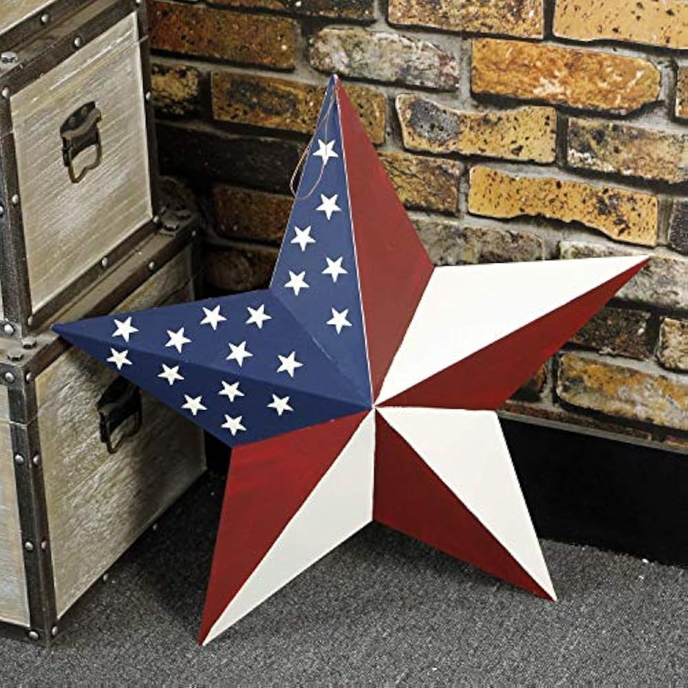22" July 4th Americana Patriotic Wall Decor Flag Barn Metal 3D Star