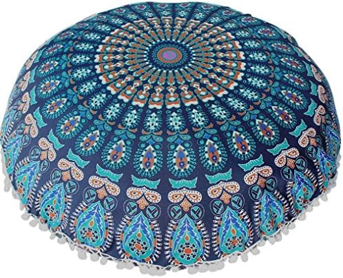 Feishe Large Mandala Pillow Case, Bohemian Meditation Pillow Covers Cushion Round Pillow Sham for Home, Office, Wedding, Party and Coffee Shop Decor (Blue, 80cm x 80cm/31.5" x 31.5")