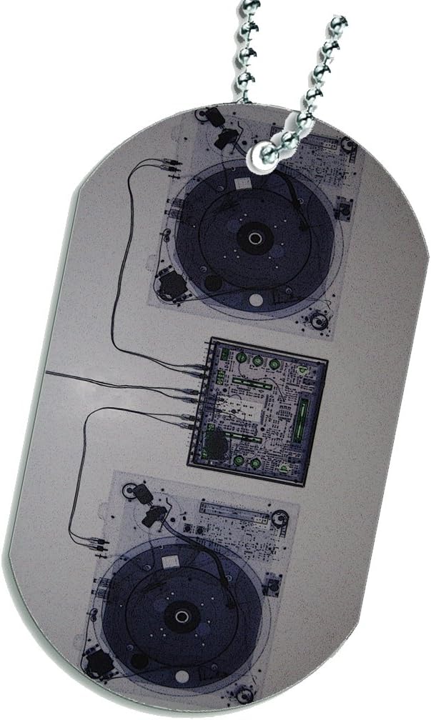 DJ Mixer Turntables Dog Tag Necklace Keychain
