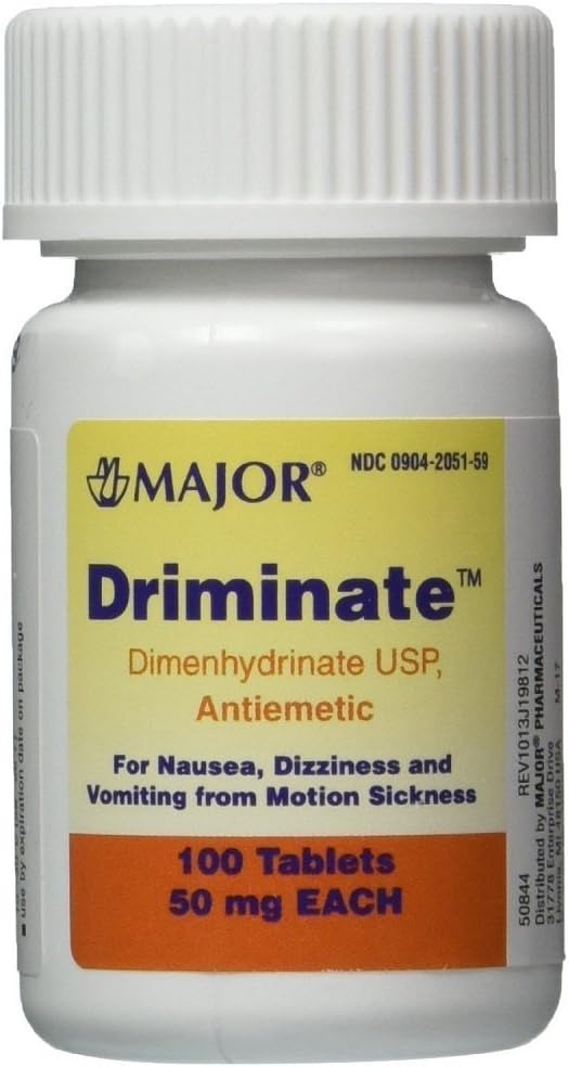 Driminate Generic for Dramamine Motion Sickness 50 mg Anti Nausea 100 count: Health & Personal Care