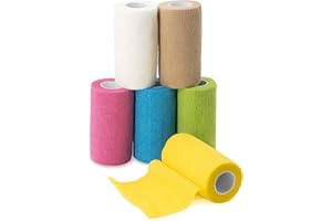 FriPuP Self-Adhesive Vet Bandage Wrap, First Aid Tape for Dog Horse Wound Care, Elastic & Thick Support for Pet, FSA & HSA Eligible, Individually Wrapped, 4 Inch, 6 Rolls, Morning Field