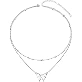 DAOCHONG S925 Sterling Silver Choker Short Dainty Butterfly 2 Layered Double Multilayer Necklace Pendant for Women Jewelry Gift