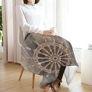 Navy Throw Blankets,Nautical Ship Wheel Pattern on Wooden ...