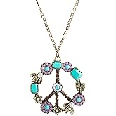 coadipress Peace Sign Necklace for Women Vintage Hippie Pendant Necklaces Retro Boho Turquoise Anti War Necklace Peace Pearl Flower Necklace Jewelry Accessories Gifts