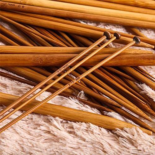 NUOMI 36 Pieces Bamboo Knitting Needles Set (18 Sizes from 2.0mm to 10.0mm), Single Pointed Carbonized Knitting Kits