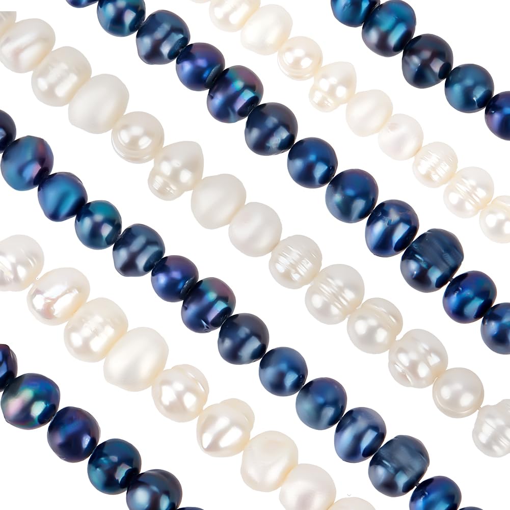 Beebeecraft 1 Box 2 Strands Freshwater Cultured Pearls Natural Pearl Strands Potato Shaped Prussian Blue Genuine Pearl Beads with Hole Loose Bead for Jewelry Making Necklace Bracelet DIY Crafts