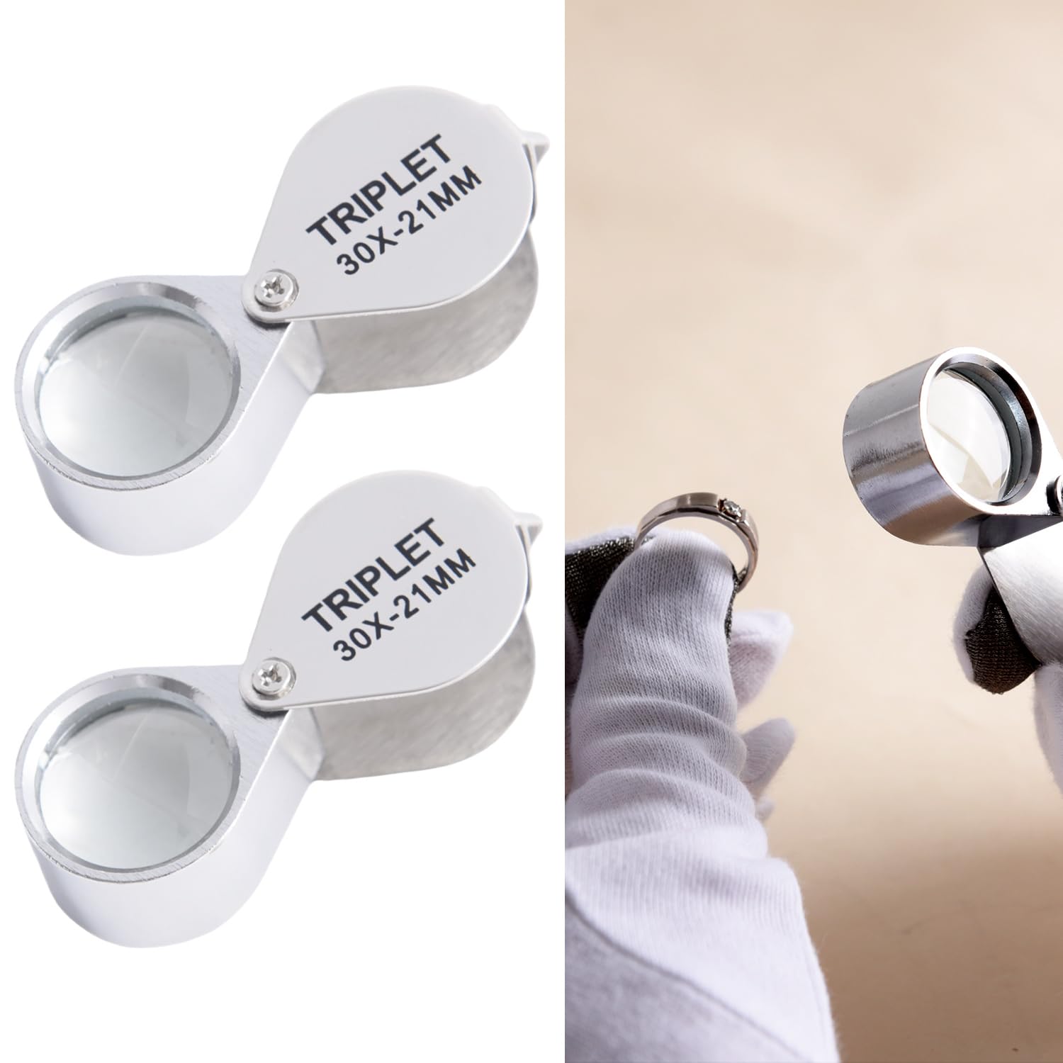 2PCS Pocket Jewelry Loupe, Magnifying Glass Folding Pocket Metal Magnifying Glass for Reading Coins, Jeweller, Diamonds, Stamps with 21 mm Diameter Jewelers Eye Magnifying Glass Magnifier