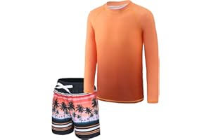 ZESTONIE Boys Two Piece Rash guard Swimsuits Set with Swim Trunk Kids Long Sleeve Bathing Suit Swimwear Set