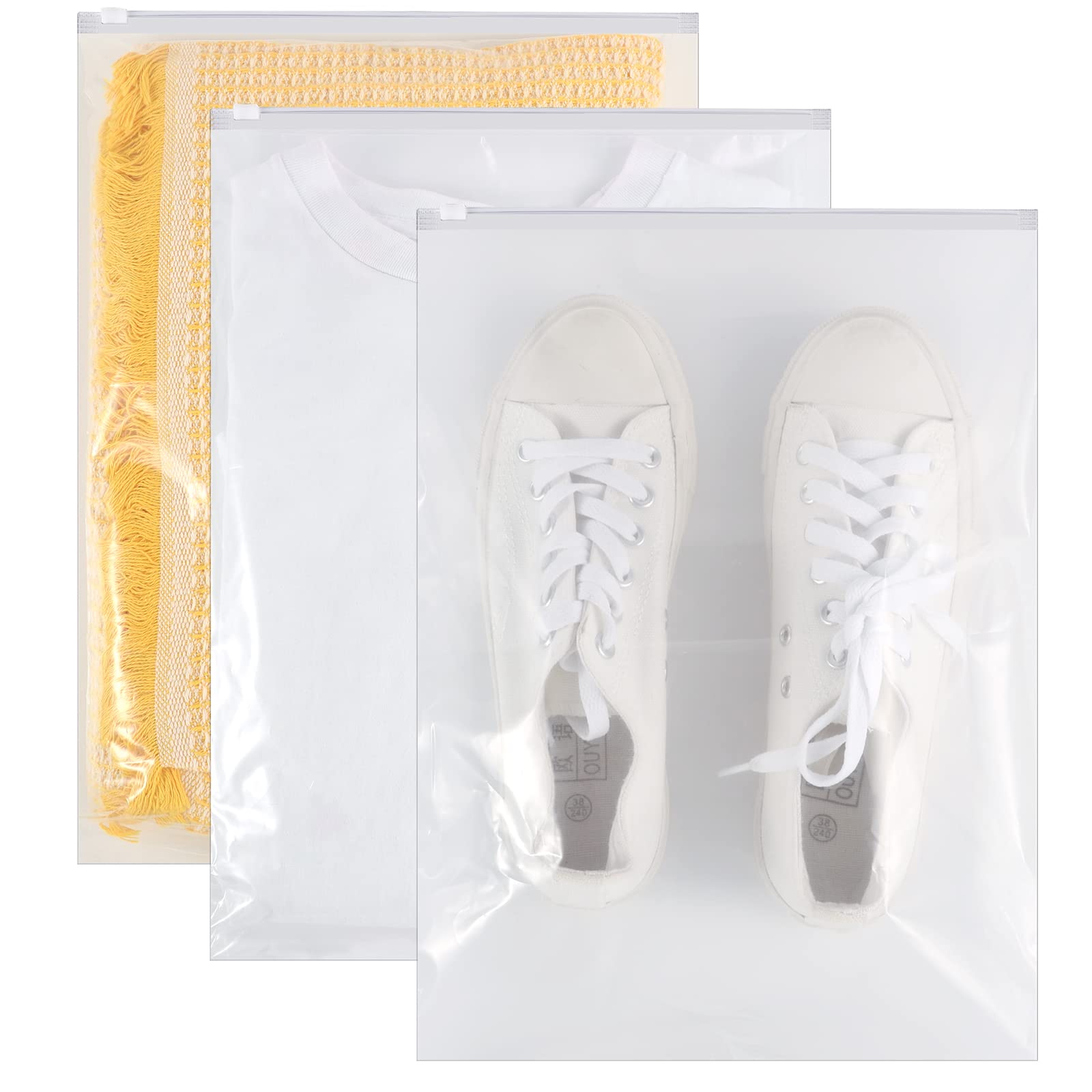 Pimoys 40Pcs Travel Clothes Bags, Plastic Zip-Lock Seal Clothes Bags Transparent Resealable Bag for Clothes, Shoes, Cosmetics 40 x 30cm, White